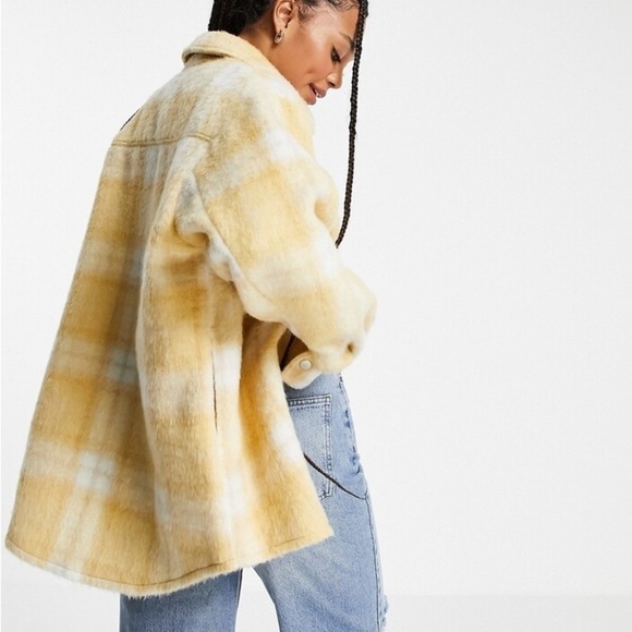 TOPSHOP Wool Overshirt Shacket In Yellow Plaid - Size 8-10 - Picture 2 of 13
